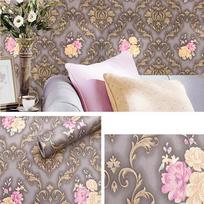 Self-adhesive Waterproof Wall Stickers Brick Pattern European Floral Wallpaper 45cm Moisture Proof Modern Home Decoration 45cmX1m gray
