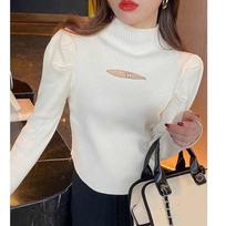 Fashion Hollow Out Turtleneck Autumn and Winter Pullover Sweater Women Knitted Bottom Shirt Long Sleeve Inner New Thin Top Casual Simple Clothing One size juoda