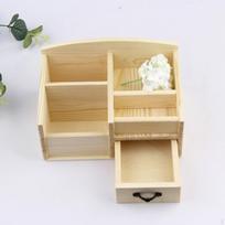 Desk Organizer,Tabletop Storage Box,Shelf,Wood,Rustic Table Organization with Drawers for Makeup beige