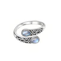 Moonstone Bow Ring Unique Vintage Design Light Luxury Fashion Jewelry adjustable opening gray