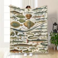 1 Moderni žuvų kolekcijos flanelės vilnos antklodė - visų sezonų poliesterio megzta skaitmeniniu spaudiniu, atspari dėmėms, lengva 130X150cm beige