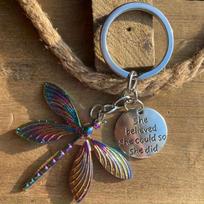 1pc Quenched Color Dragonfly Keychain, Car Enthusiast Key Ring - Unique Gift balta