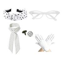 1950S Outfits 50S Costumes Accessories Set Halloween Cosplay Costume with Scarf,Cats Eye Glasses,Scarf,Earrings,Gloves juoda
