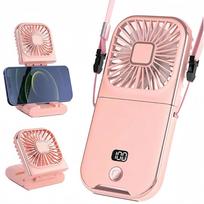 2026 Folding Handheld Fan 3000mah USB Charging Digital Display Outdoor Mini Neck Hanging For Sport Outdoor rožinė