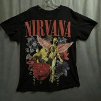 Nirvana Vintage Rock Band Round Neck Short Sleeve TShirt Retro Angel Floral Graphic Tee for Gru L brown