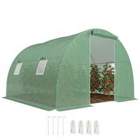 Garden tunnel greenhouse 9 m² 4 windows roll-up zipped door galvanized steel frame PE tarpaulin 3 x 3 x 2 m green 300 x 300 x 200 cm