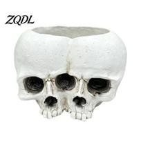 Creative Desktop Succulents Pot Double Skull Flowerpot for Green Plants, Realistic Resin Planter, Gothic Halloween Plant Container Party & Indoor balta
