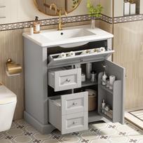 76x46x87cm Floor-Standing Bathroom Cabinet with Sink, Moisture-Resistant, Soft-Close Drawer, Door Shelves, Pull-Out Drawer, Adjustable Shelf, Grey 76 x 46 x 87 cm pilka