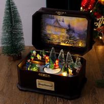 Christmas Decorations Music Box Ornaments Christmas Gifts Luminous Christmas Rotating Music Box Window Ornaments brown