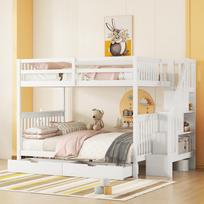 140*200cm bunk bed, staircase shelf, equipped with two drawers, high railings, EN747-1 certified, white 240 x 147 x 160.5 cm balta