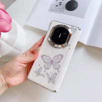For Samsung Galaxy Z Fold 8 Ultra Z Fold 8 7 6 5 Electroplated Phone Case With Glitter Flower Butterfly Pattern With Hinge Cover Galaxy Z Fold 8 mėlyna