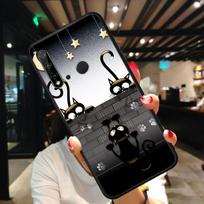 Juodas katės telefono dėklas Huawei P50 Pro P30 P40 Lite P40Pro P20 lite P10 Plus Mate 20 Pro Mate20 X Mate 20 X