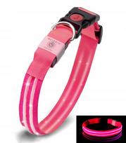 Šviečiantis LED šuns antkaklis, rožinis, 3 režimai, USB, 40–48 cm
