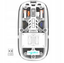 Belaidė permatoma Bluetooth pelė, 3 veikimo režimai, 2.4G USB, 2400 DPI, balta