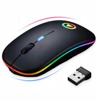 Belaidė plona LED RGB tyliai veikianti pelė, juoda