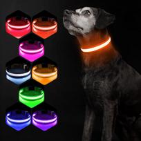 LED šuns antkaklis, L dydis, 48–60 cm, RGB šviesa, 7 spalvos, 8 USB režimai