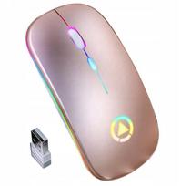 Belaidė optinė pelė su tyliais mygtukais, RGB LED pašvietimu, plona, rožinė