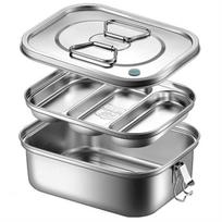 304 Stainless Steel Lunch Box Household Spill-proof Square Lunch Box Double-layer Compartmental Lunch Box Suitable For Picnics 1200ML gray