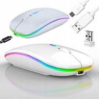 Belaidė pelė su Bluetooth ir USB, 2,4 GHz, balta, įkraunama, LED