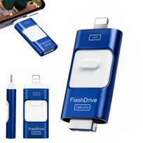 USB atmintinė 128GB, 4-ių jungčių (USB, Lightning, Type-C, Micro USB), mėlyna su LED
