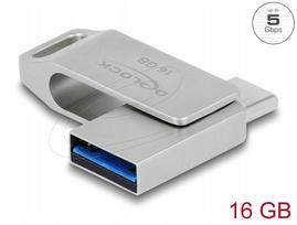 USB atmintinė 16GB, USB-C ir USB-A, metalinis korpusas, Delock 54073
