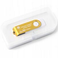 USB atmintinė 64GB, auksinės spalvos, su dėžute ir graviruota Pirmosios komunijos tematika