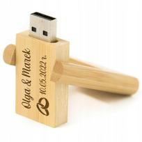 Medinė USB atmintinė vestuvėms su graviravimu, 64GB, USB 3.0