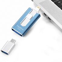 USB atmintinė 256GB, 4-in-1, USB 3.0, Micro-USB, Lightning, USB-C, mėlyna