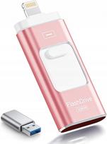 Išorinė USB atmintinė 123GB, 3‑in‑1, iOS/Android/PC, rožinė