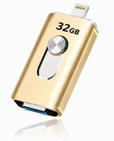 32GB USB 3.0 atmintukas iPhone, Android ir Micro USB (OTG), auksinis