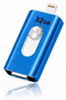 USB atmintinė 32GB, mėlyna, 3in1: USB 3.0, Lightning, Micro USB