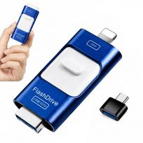 USB atmintinė 128GB, USB 3.0, Micro-USB, Lightning, USB-C, mėlyna
