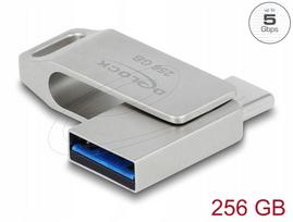 USB atmintinė 256GB, USB-C ir USB-A, metalinis korpusas, Delock 54008