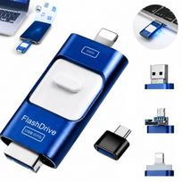 USB atmintinė 128GB, 4 viename, mėlyna, USB-C/Lightning/Micro-USB
