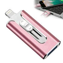 USB atmintinė 128GB, USB 3.0, USB-C, Lightning, Micro-USB, rožinė
