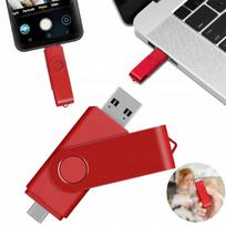 512GB dviejų jungčių USB atmintinė, USB-A ir USB-C, raudona