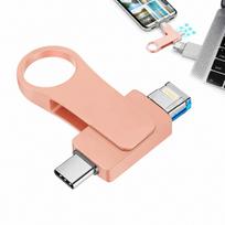 USB atmintinė 512GB, 4in1, USB3.0, OTG, Lightning, Type-C, rožinė