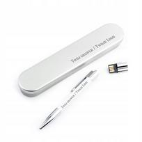Rašiklis su 64GB USB 2.0 atmintine, baltas, metalinė dovanų dėžutė, graviravimas