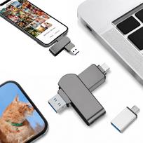 USB atmintinė 512GB, metalinė, suderinama su iPhone, iPad, PC, Android, 4 jungtys