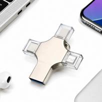 USB atmintinė 256GB 4in1, USB, USB-C, Micro USB, Lightning, sidabrinė