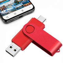 USB atmintinė 512GB, USB-C ir USB-A, pasukama, raudona