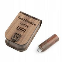 Medinė USB atmintinė 256GB 3.0, riešutmedžio dėžutė, graviruojamas logotipas