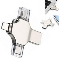 USB atmintinė 256GB, USB, USB-C, Micro USB, Lightning, sidabrinė
