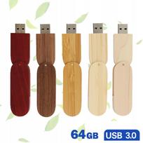 USB atmintinė 64GB 3.0, medinė, su dangteliu, 5 dizainai