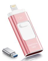 USB atmintinė 128GB ROSPE UP06, 3 in 1, USB 3.0, MFi, rožinė