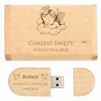 USB atmintinė 64GB su graviravimu, krikšto dovanų dėžutėje