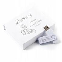 USB atmintinė Twister 128GB, USB 3.0, su balta magnetine dėžute ir graviruotu tekstu Komunijai