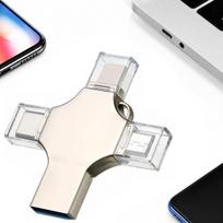 USB atmintinė 256GB, 4in1, iOS, Type-C, MicroUSB, OTG, sidabrinė
