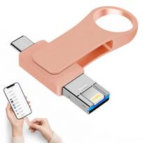 USB atmintinė 512GB, 4in1, USB 3.0, Micro-USB, Lightning, USB-C, rožinė