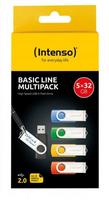 USB atmintinė Intenso Basic Line, 16GB, USB 2.0, 5 vnt., įvairių spalvų